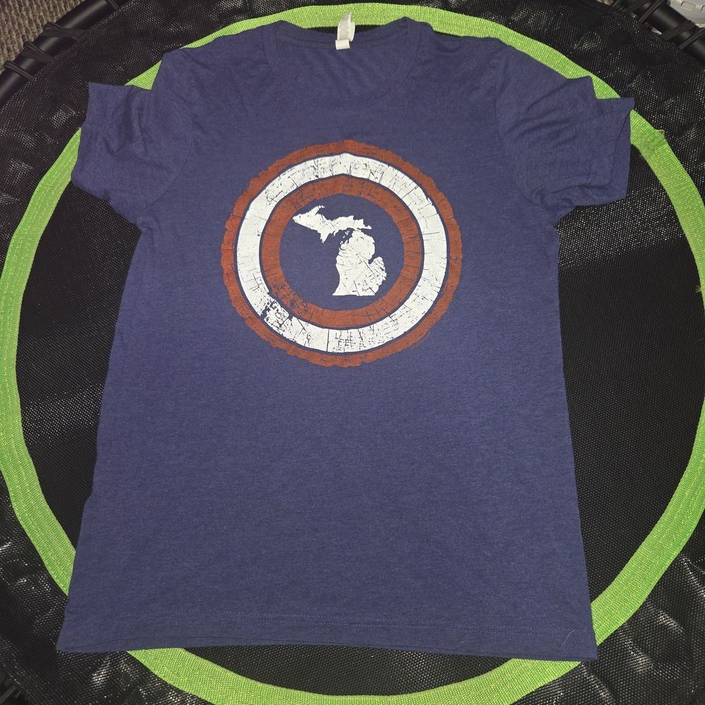 Navy Blue Tee with Captain Michigan Design Hero Michigan